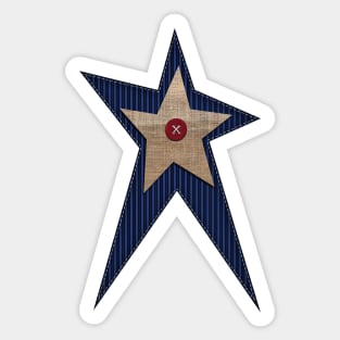 Prim Style Navy Blue Ticking Burlap Star Sticker